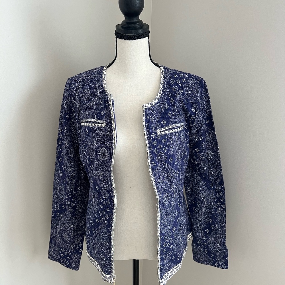 Isaac Mizrahi Blue and White zip up jacket
